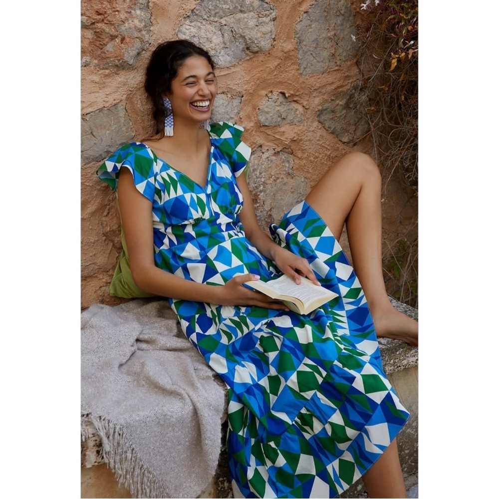 NWOT Farm Rio Carmelita Geometrical Short Sleeve Maxi Dress